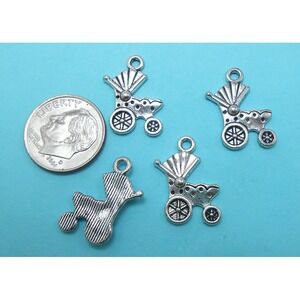 10pcs Baby Stroller Charms silver tone baby‎ carriage pram shower